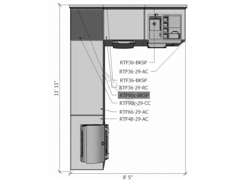 48x29x36 o/dr univ kitchen appliance cab